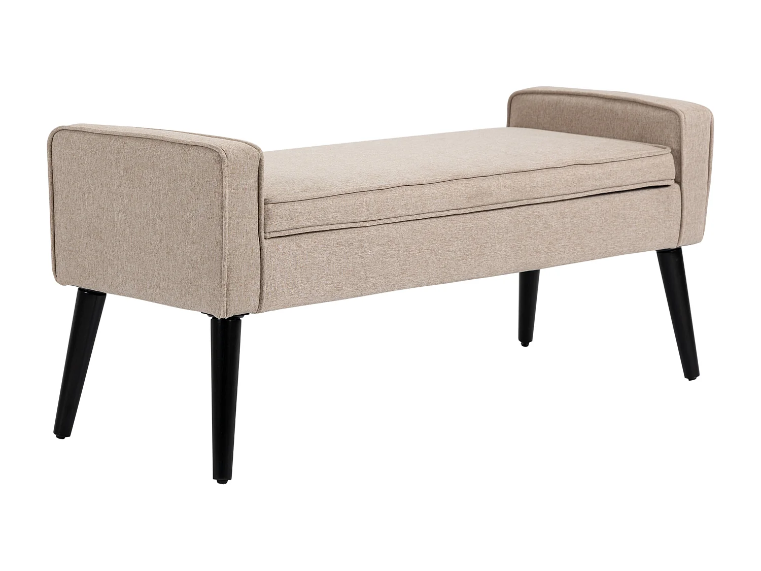 Banquette coffre de rangement 2 en 1 style contemporain pieds effilés bois d'hévéa noir aspect lin beige