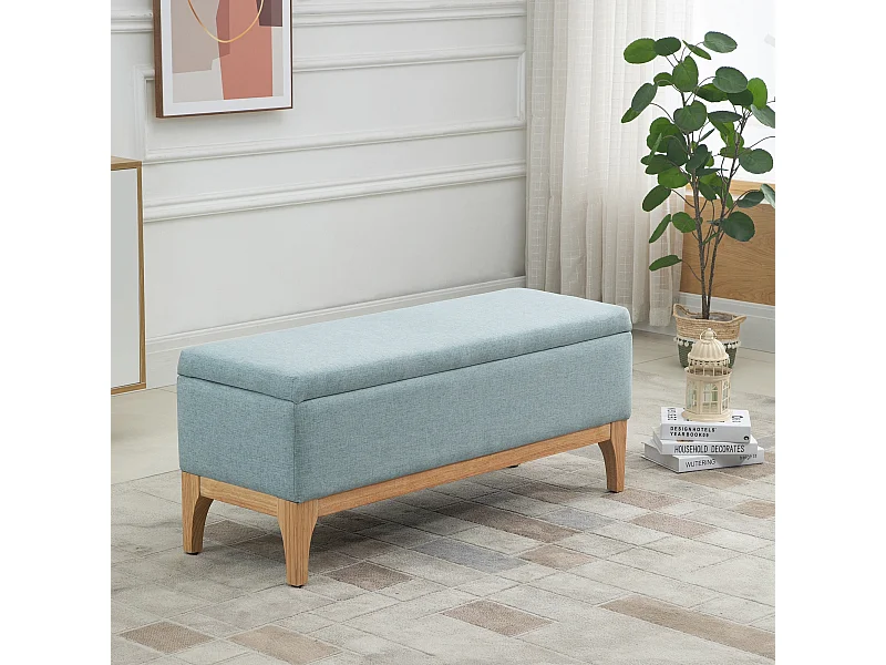 HOMCOM Banquette coffre de rangement 2 en 1 style scandinave dim. 110L x 39l x 45H cm tissu vert d'eau