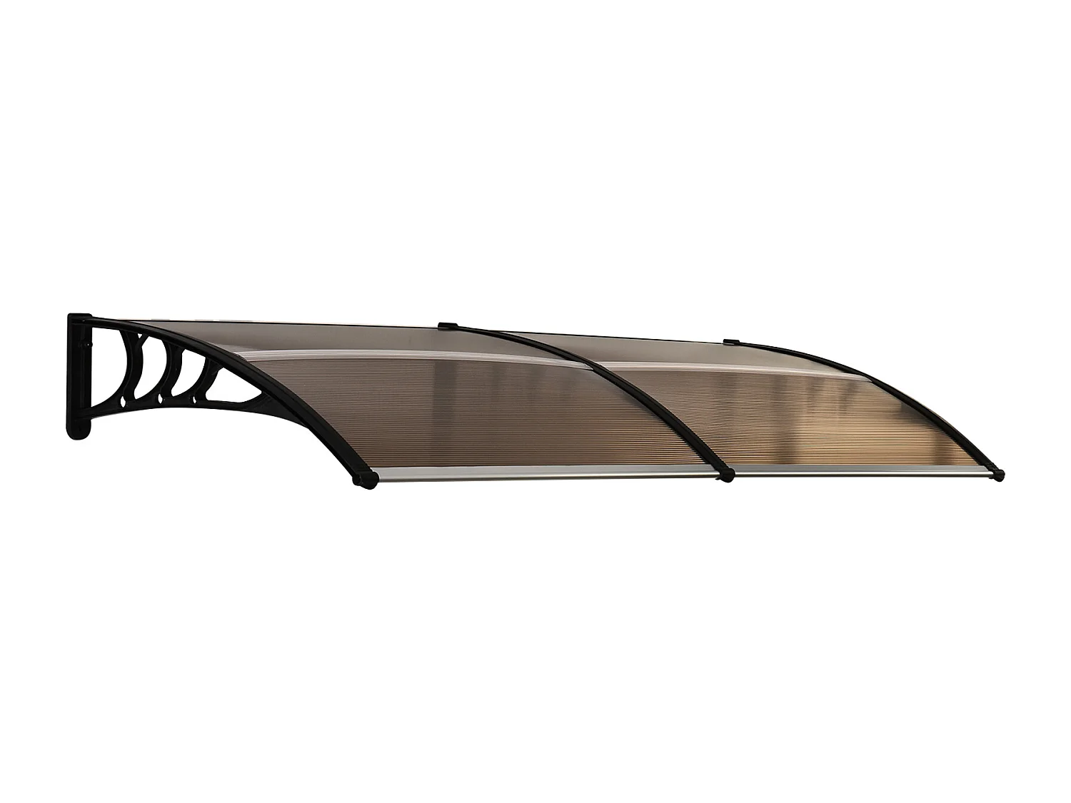 Auvent marquise de porte design voûté arrondi dim. 195L x 80l x 23H cm polycarbonate fumé brun plastique noir