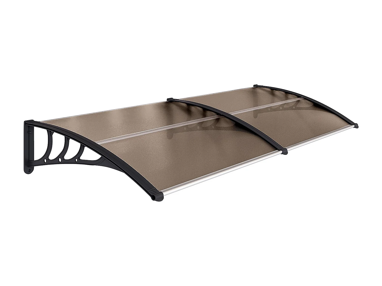 Auvent marquise de porte design voûté arrondi dim. 195L x 80l x 23H cm polycarbonate fumé brun plastique noir