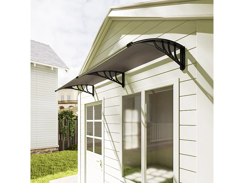 Auvent marquise de porte design voûté arrondi dim. 195L x 80l x 23H cm polycarbonate fumé brun plastique noir