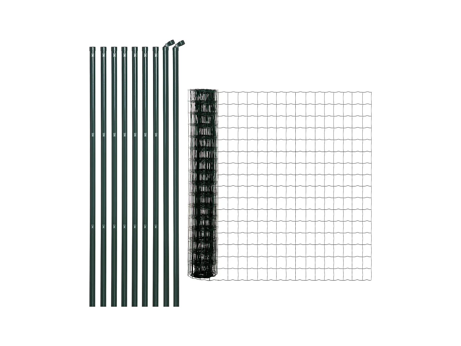 Grillage rouleau soudé - maille 7,3L x 6,3l cm - hauteur 2 m - longueur 10 m - poteaux, jambes de force inclus - acier revêtement PVC vert