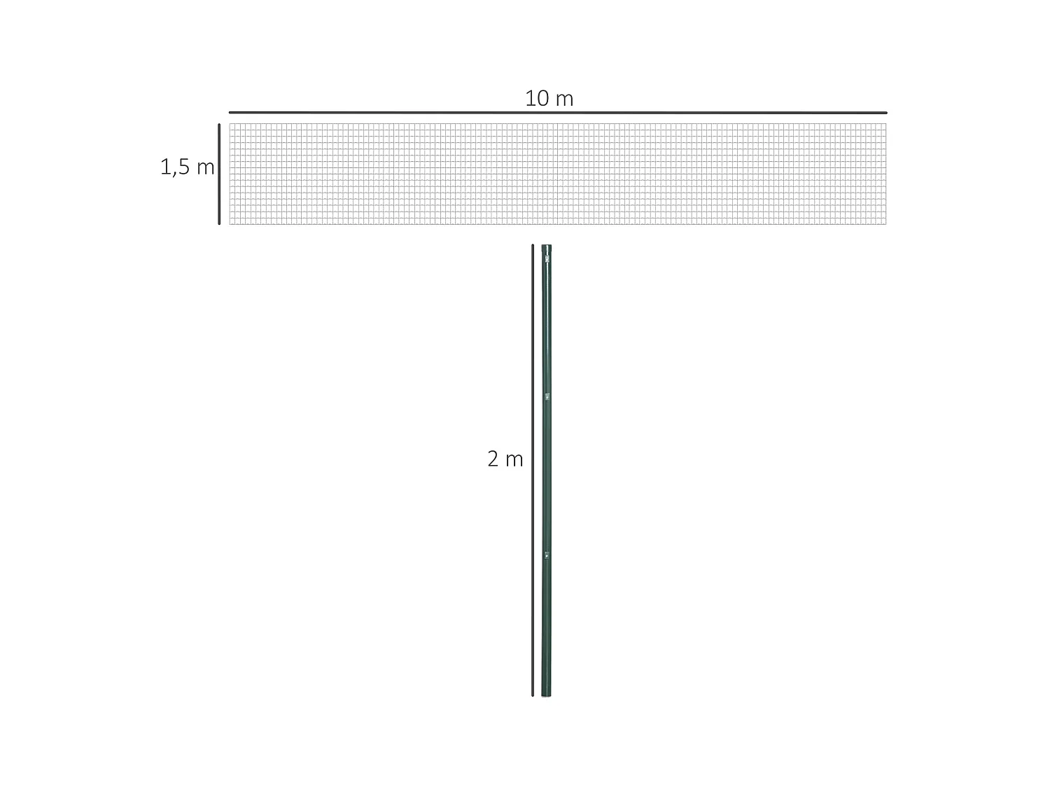Grillage rouleau soudé - maille 7,3L x 6,3l cm - hauteur 2 m - longueur 10 m - poteaux, jambes de force inclus - acier revêtement PVC vert