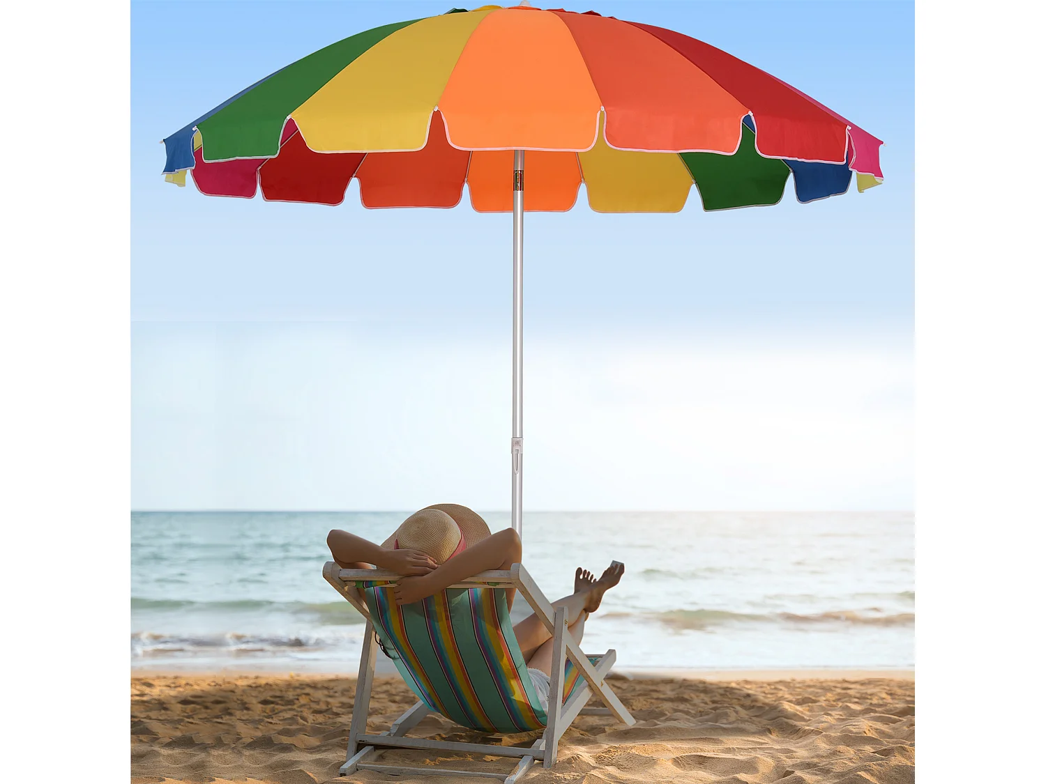 Parasol inclinable rond Ø 220 cm tissu polyester haute densité anti-UV mât démontable alu sac de transport inclu multicolore