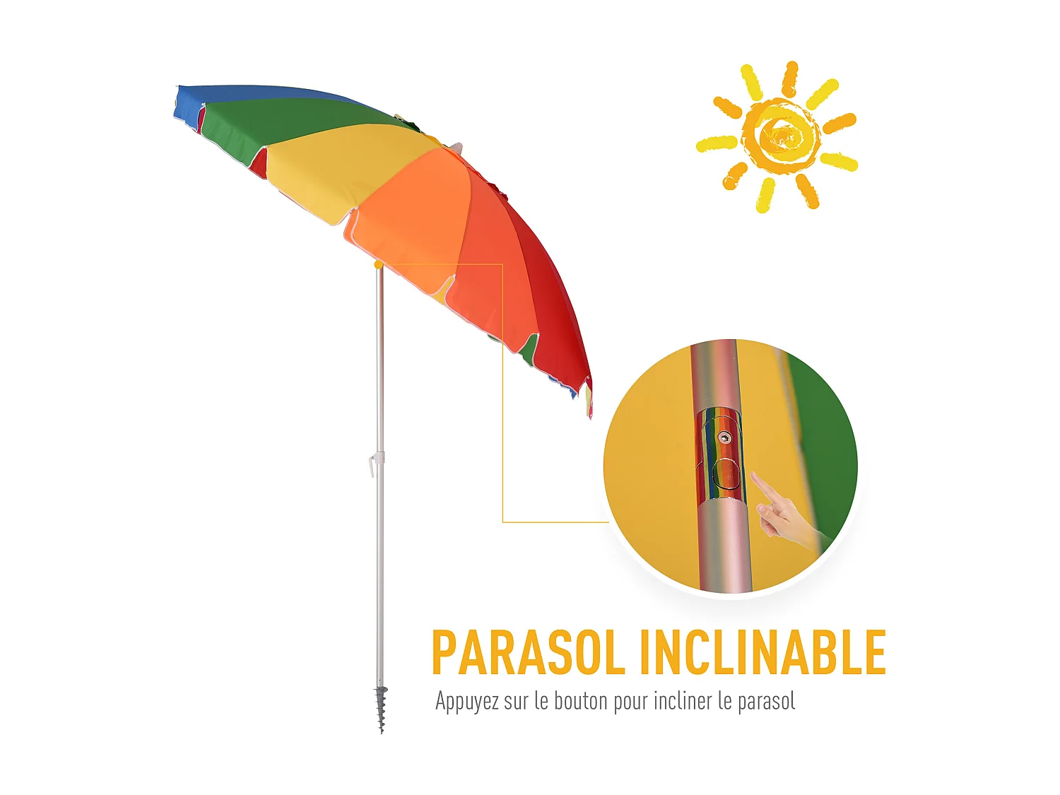 Parasol inclinable rond Ø 220 cm tissu polyester haute densité anti-UV mât démontable alu sac de transport inclu multicolore