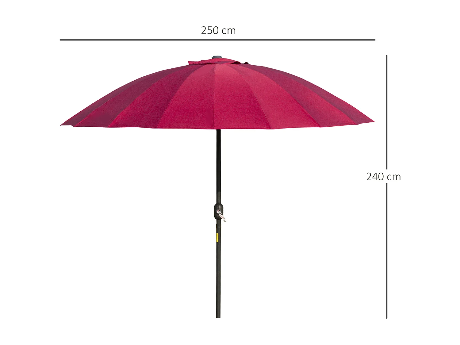 Parasol inclinable rond avec manivelle métal fibre de verre Ø 2,55 m polyester haute densité bordeaux