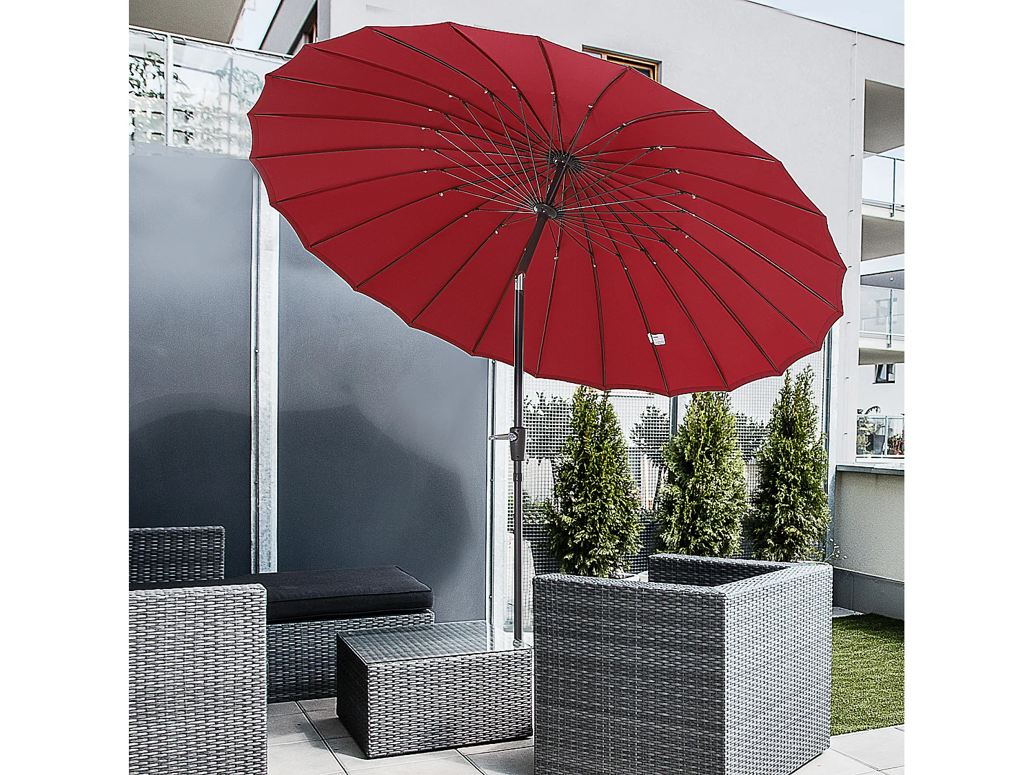 Parasol inclinable rond avec manivelle aluminium fibre de verre polyester diamètre 2,60 m coloris rouge