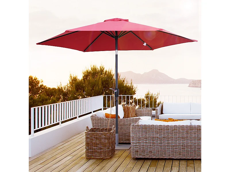 Parasol inclinable de jardin balcon terrasse manivelle toile polyester imperméabilisée haute densité 180 g/m² Ø2,7 x 2,35H m alu rouge vineux