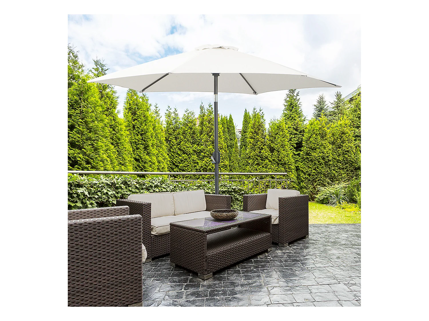 Parasol inclinable de jardin balcon terrasse manivelle toile polyester imperméabilisée haute densité 180 g/m² Ø2,7 x 2,35H m alu crème