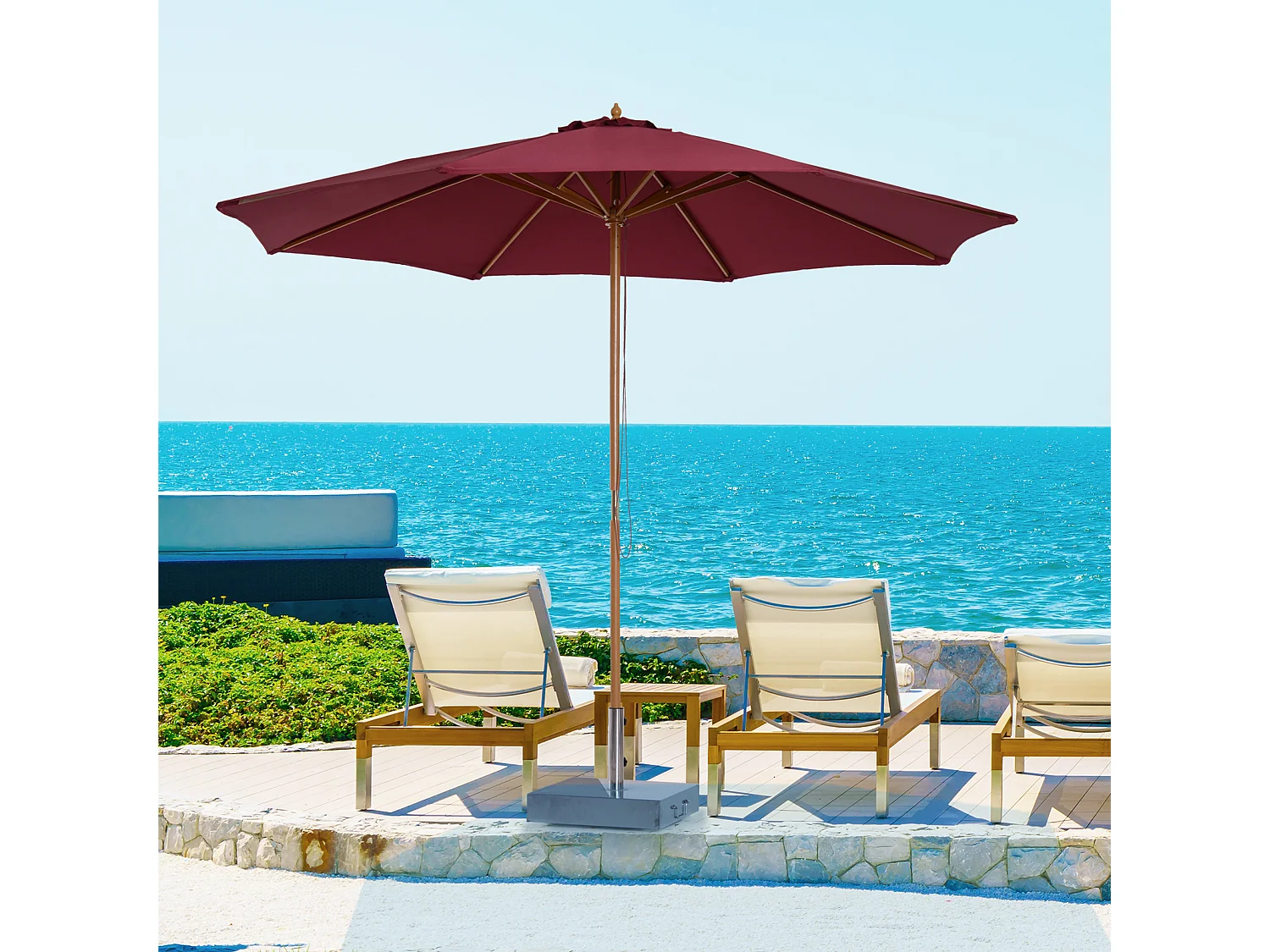 Outsunny Parasol droit en bois polyester haute densité protection solaire Ø 3 x 2,5 m rouge