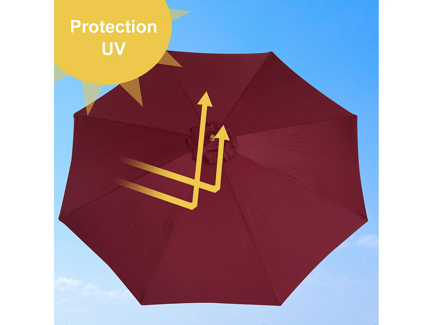 Outsunny Parasol droit en bois polyester haute densité protection solaire Ø 3 x 2,5 m rouge