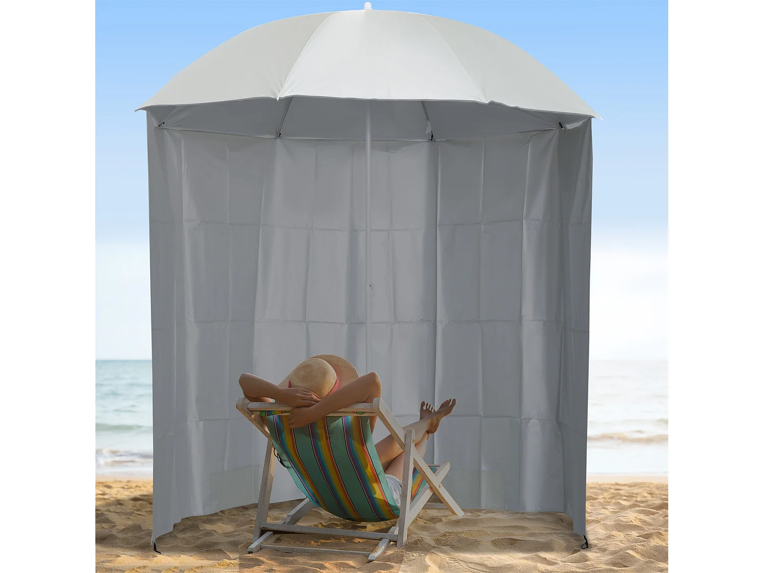 Parasol de plage Ø 2,2 x 2,2H cm protection UPF 50 + sac transport, sardines et lestage intégrés crème