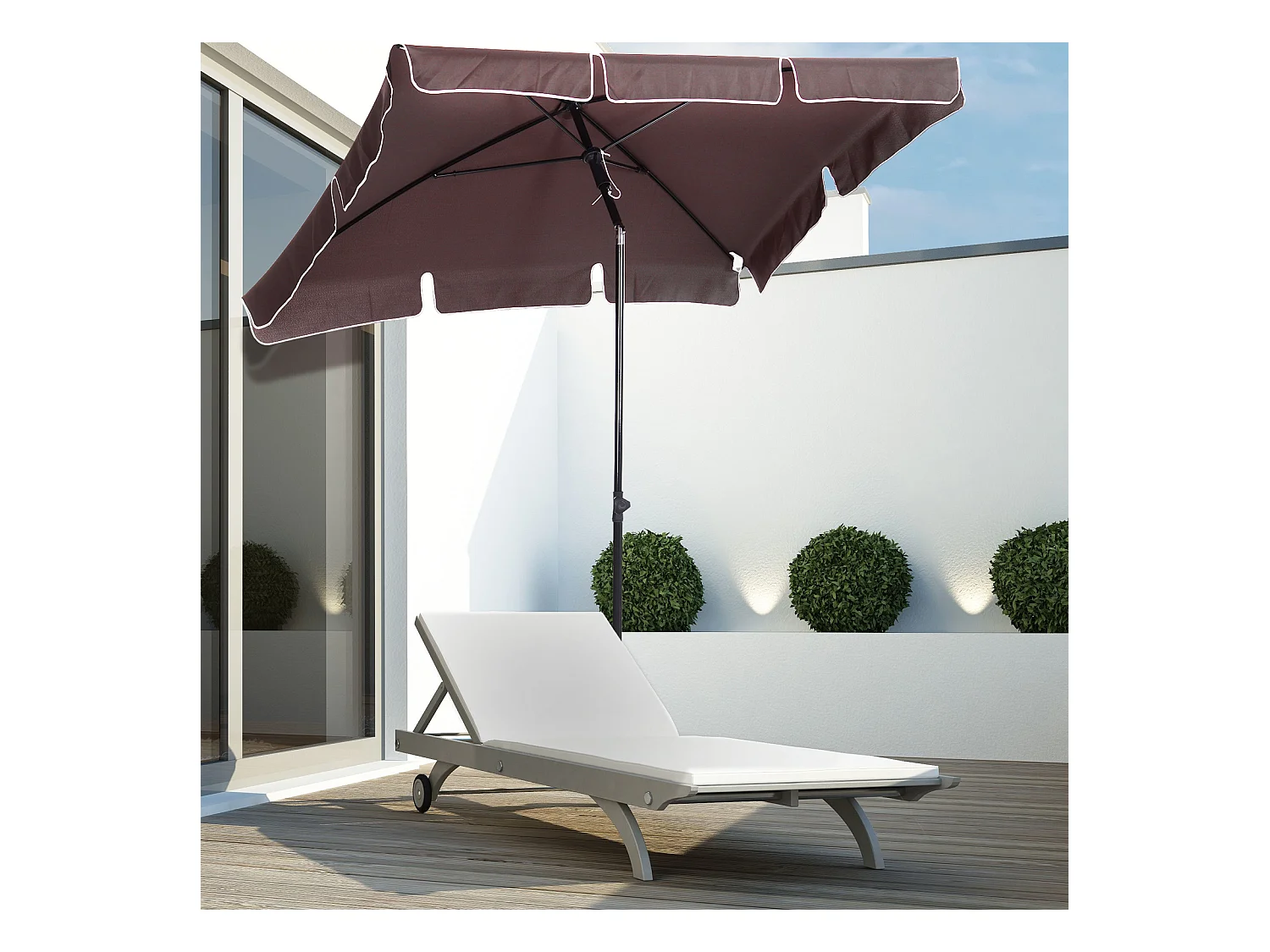 Parasol rectangulaire inclinable alu acier polyester haute densité diamètre 2 m chocolat