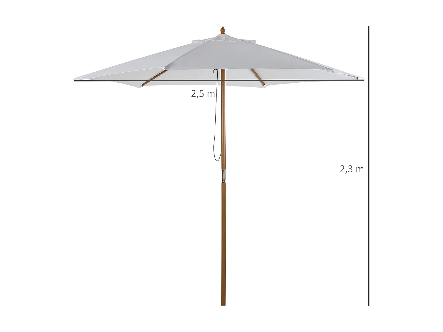 Parasol droit hexagonal de jardin grande taille dim. Ø 2,5 x 2,3H m bambou polyester crème