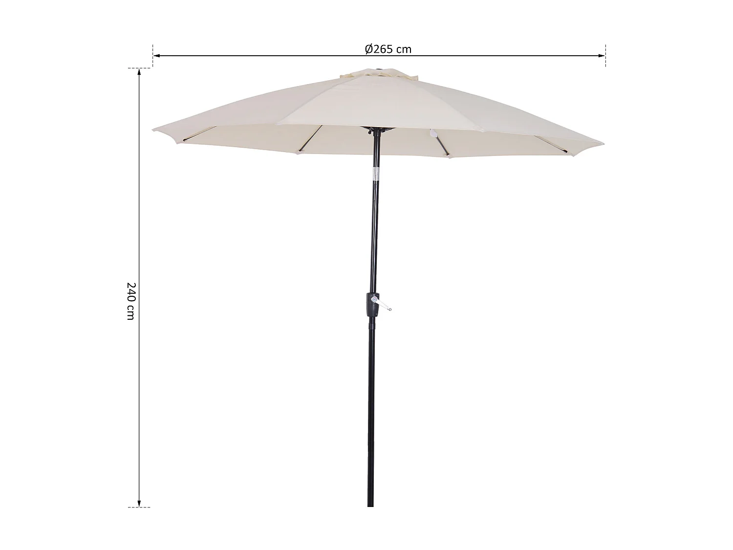 Parasol inclinable aluminium fibre de verre polyester diamètre 2,65 m coloris crème
