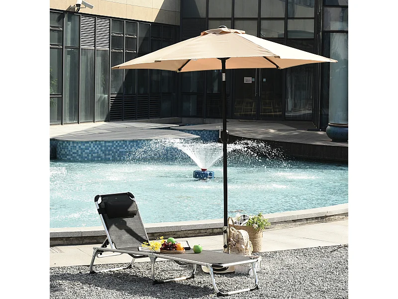 Parasol hexagonal inclinable dim. Ø 2,3 x 2,16H m métal polyester haute densité beige