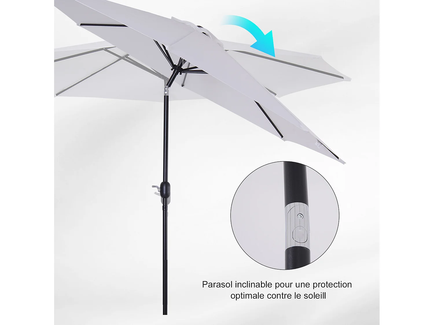 Parasol en métal rond polyester 180g/m² manivelle inclinable Ø 3 x 2,45 m blanc