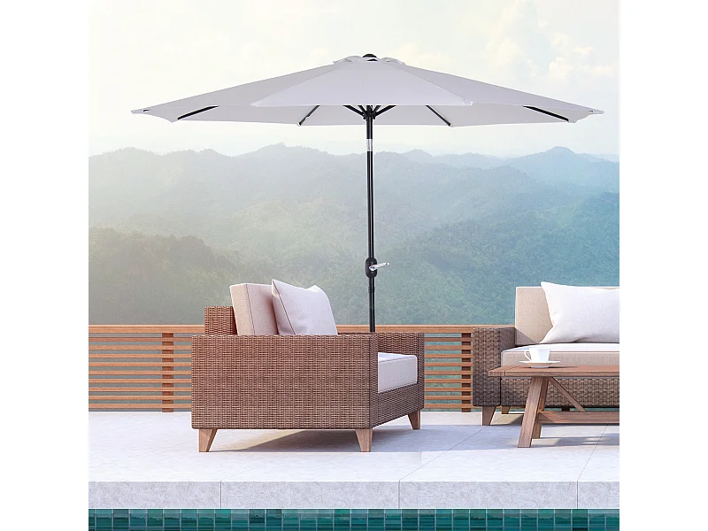 Parasol en métal rond polyester 180g/m² manivelle inclinable Ø 3 x 2,45 m blanc