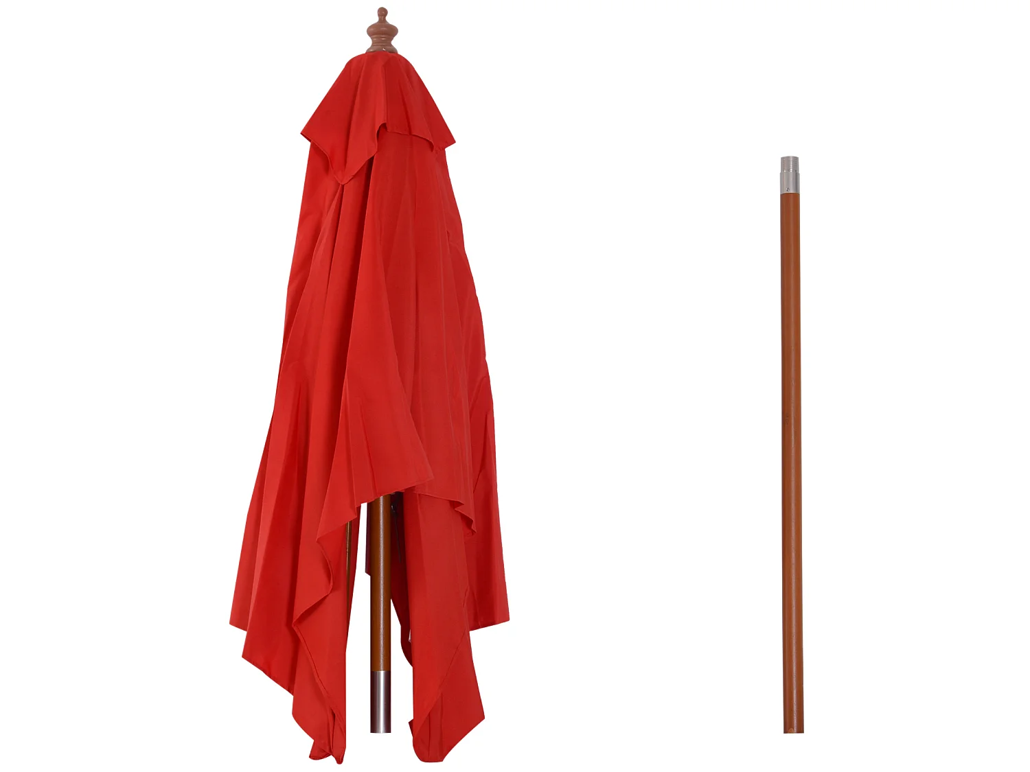 Parasol rectangulaire inclinable bois polyester haute densité 2L x 1,5l x 2,3H m rouge