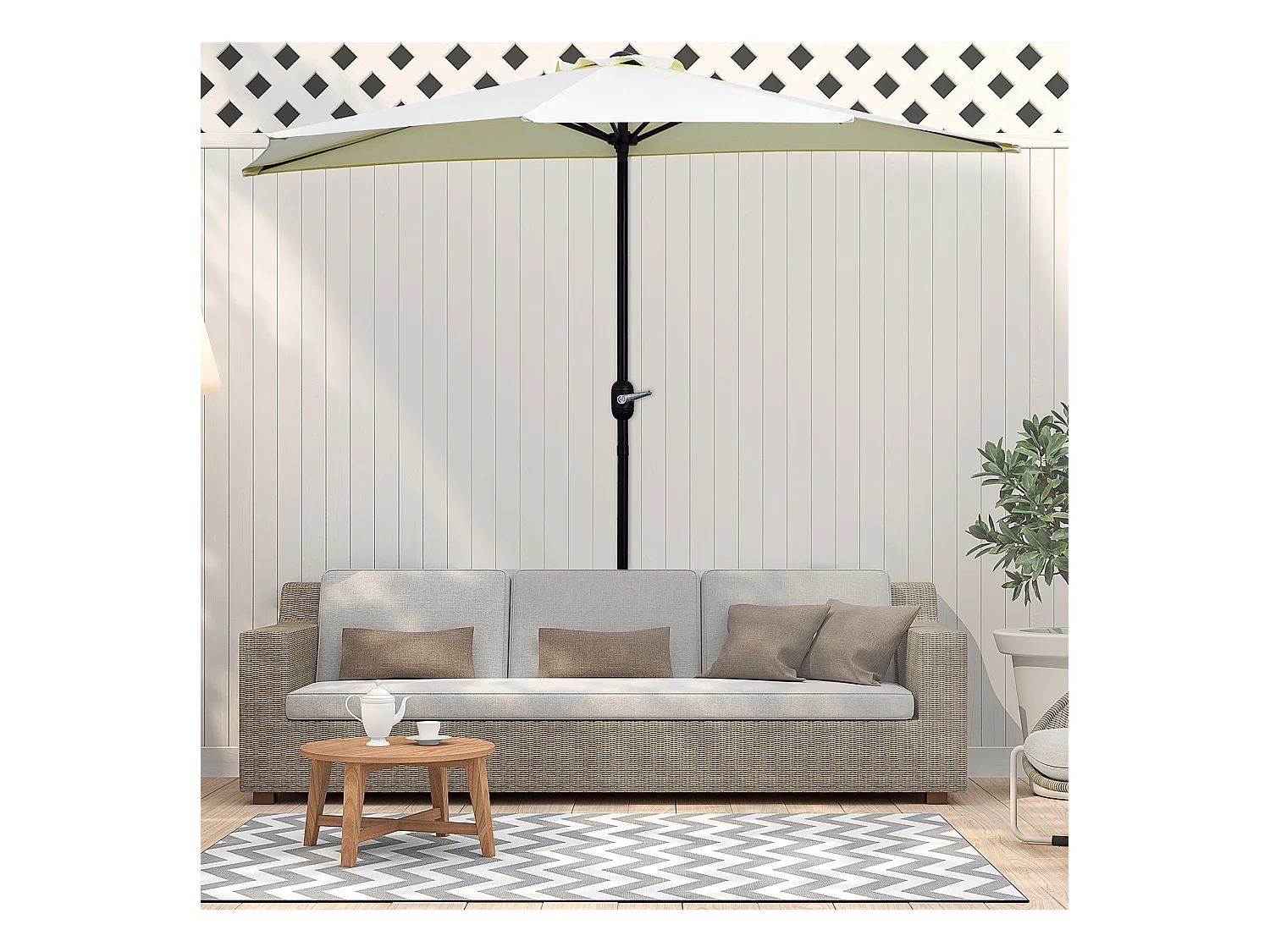 Demi parasol - parasol de balcon - ouverture fermeture manivelle - acier polyester haute densité crème