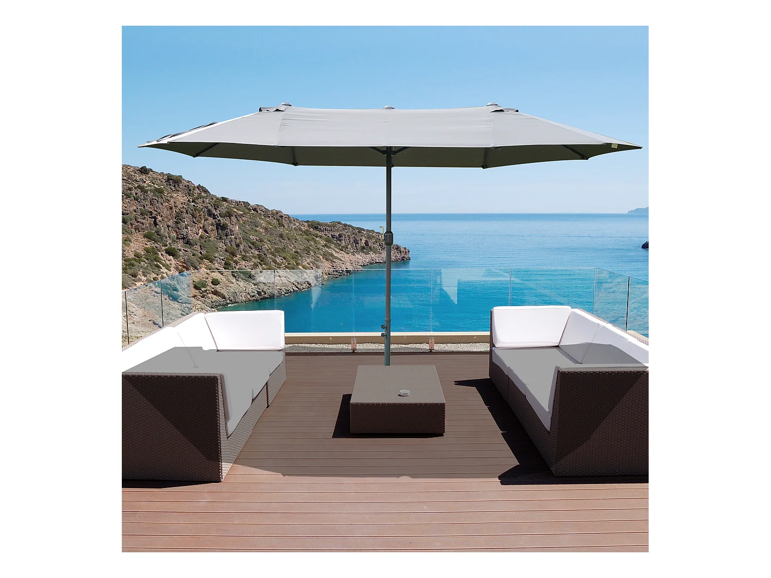 Parasol de jardin XXL parasol grande taille 4,6L x 2,7l x 2,4H m ouverture fermeture manivelle acier polyester haute densité gris