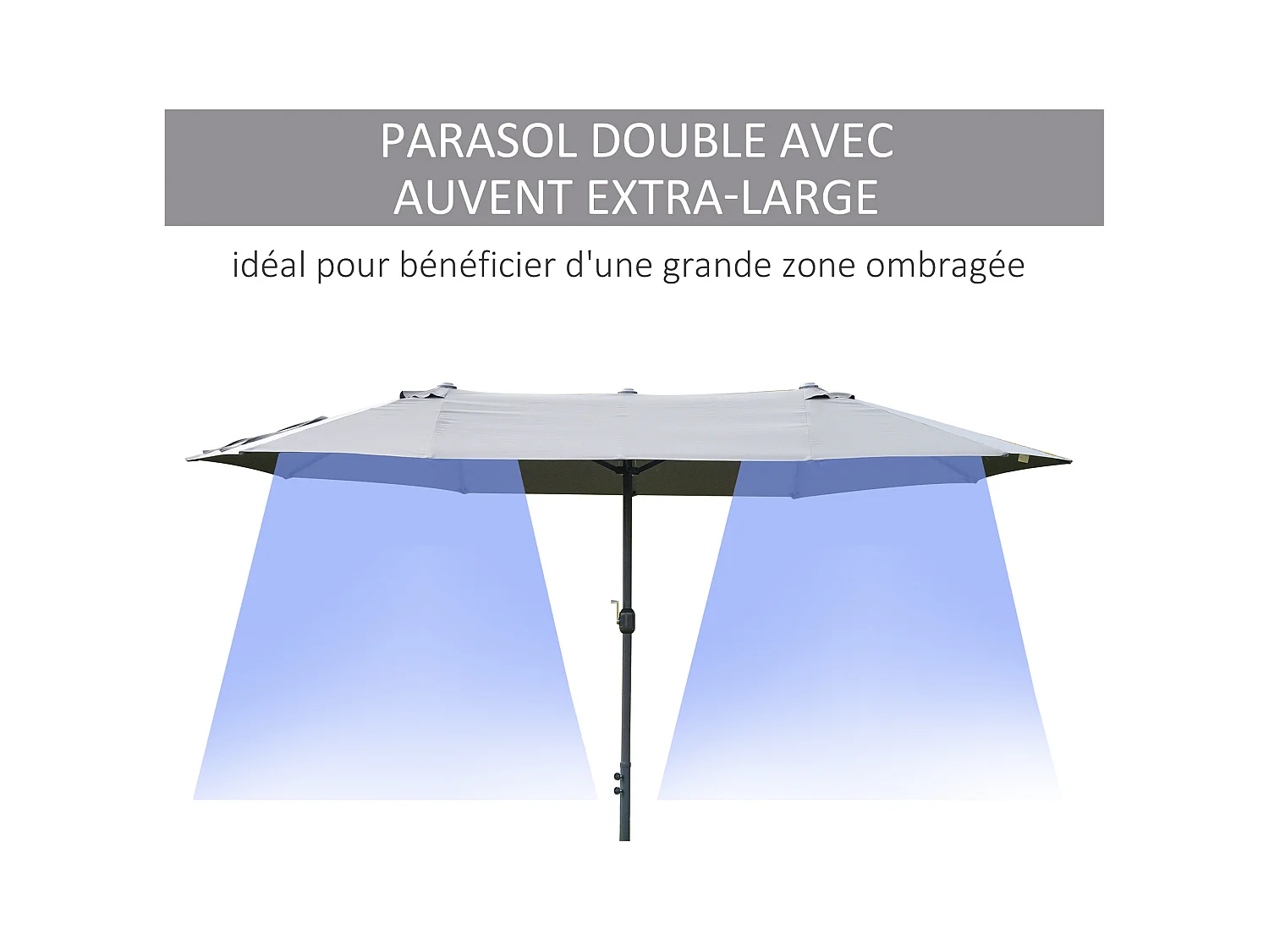 Parasol de jardin XXL parasol grande taille 4,6L x 2,7l x 2,4H m ouverture fermeture manivelle acier polyester haute densité gris