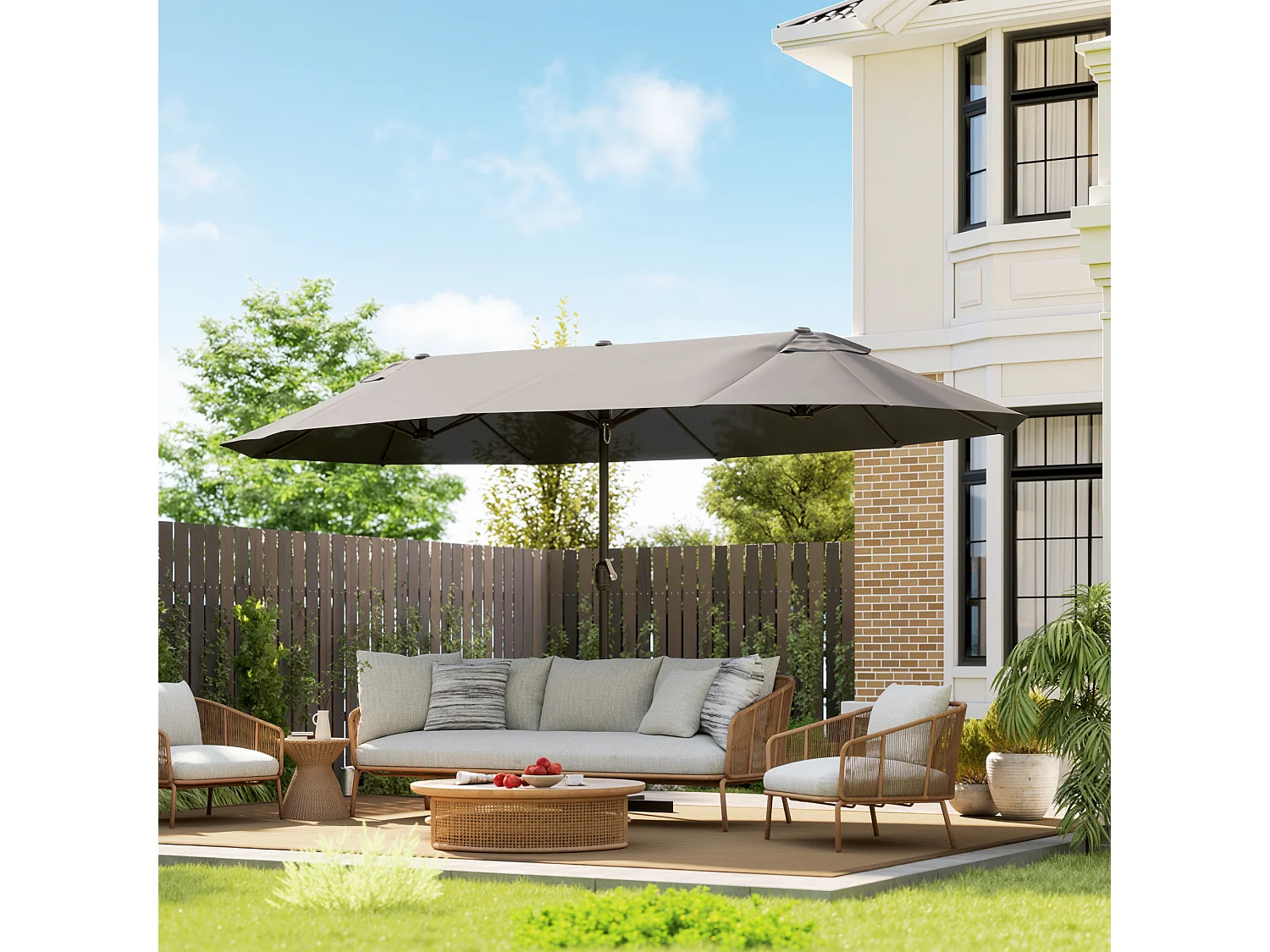Parasol de jardin XXL parasol grande taille 4,6L x 2,7l x 2,4H m ouverture fermeture manivelle acier polyester haute densité gris