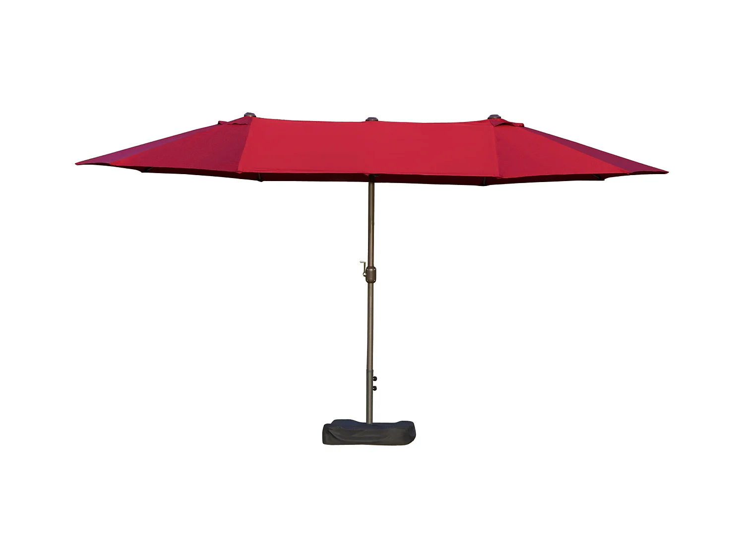 Parasol de jardin XXL dim. 4,6L x 2,7l x 2,4H m ouverture fermeture manivelle pied & contrepoids inclus acier polyester haute densité bordeaux