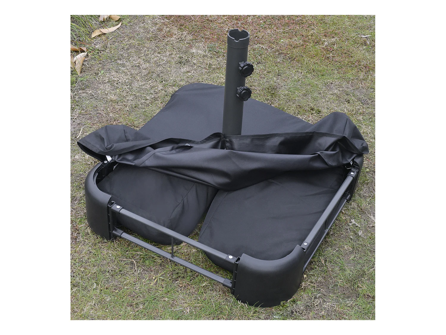 Parasol de jardin XXL dim. 4,6L x 2,7l x 2,4H m ouverture fermeture manivelle pied & contrepoids inclus acier polyester haute densité bordeaux