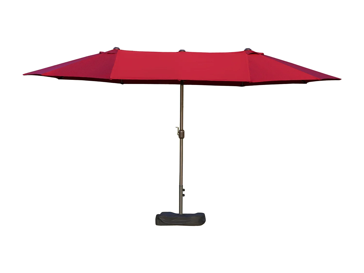 Parasol de jardin XXL dim. 4,6L x 2,7l x 2,4H m ouverture fermeture manivelle pied & contrepoids inclus acier polyester haute densité bordeaux