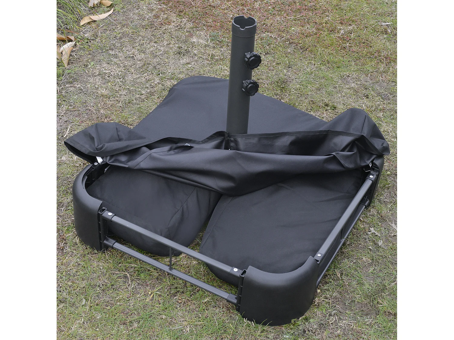 Parasol de jardin XXL dim. 4,6L x 2,7l x 2,4H m ouverture fermeture manivelle pied & contrepoids inclus acier polyester haute densité bordeaux