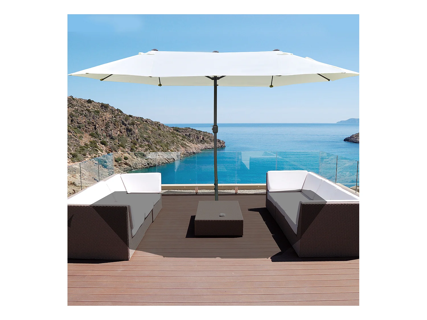 Parasol de jardin XXL parasol grande taille 4,6L x 2,7l x 2,4H cm ouverture fermeture manivelle acier polyester haute densité crème