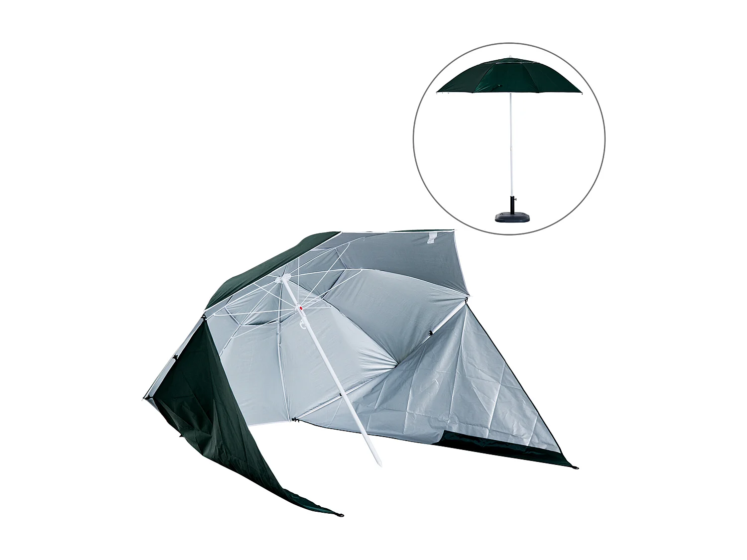 Parasol abri solaire ?2,1 x 2,22H cm protection UPF 50 +  sac transport fourni vert foncé