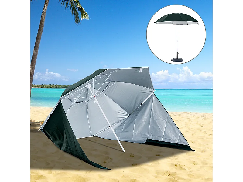 Parasol abri solaire ?2,1 x 2,22H cm protection UPF 50 +  sac transport fourni vert foncé