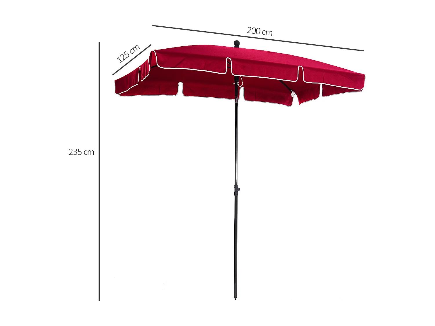 Parasol rectangulaire inclinable alu acier polyester haute densité diamètre 2 m rouge