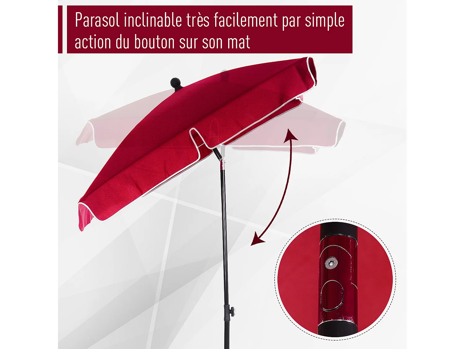 Parasol rectangulaire inclinable alu acier polyester haute densité diamètre 2 m rouge