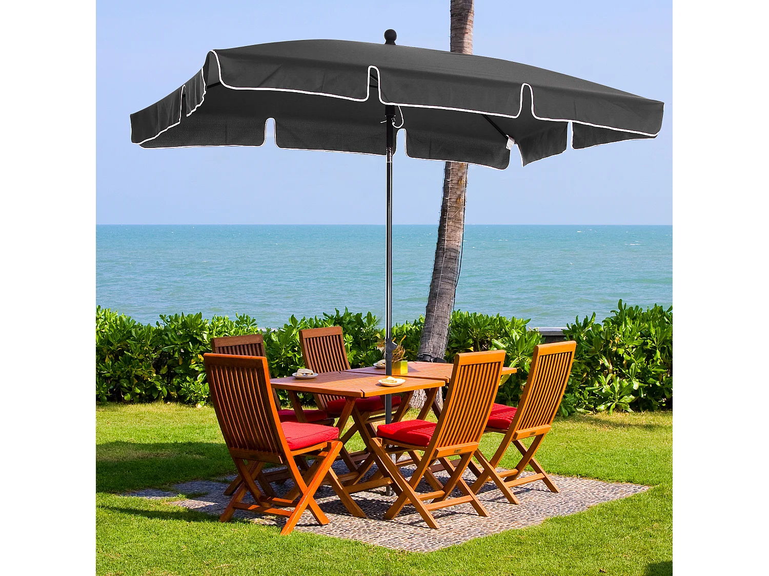 Parasol rectangulaire inclinable alu acier polyester haute densité diamètre 2 m gris