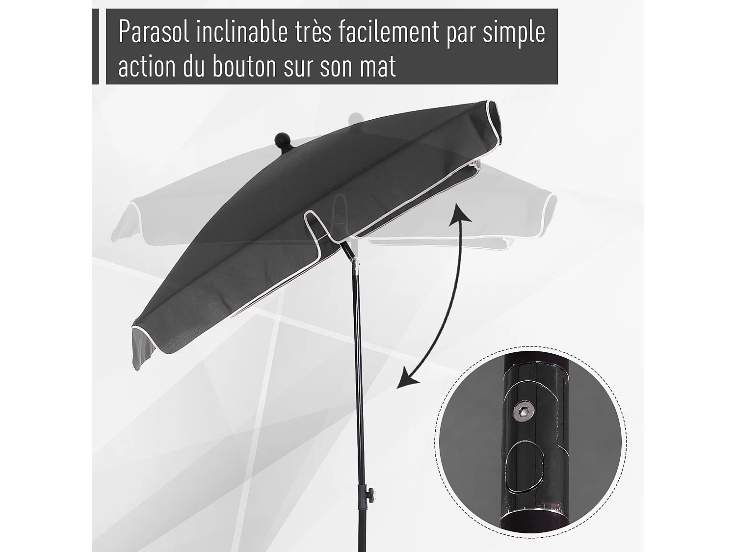 Parasol rectangulaire inclinable alu acier polyester haute densité diamètre 2 m gris