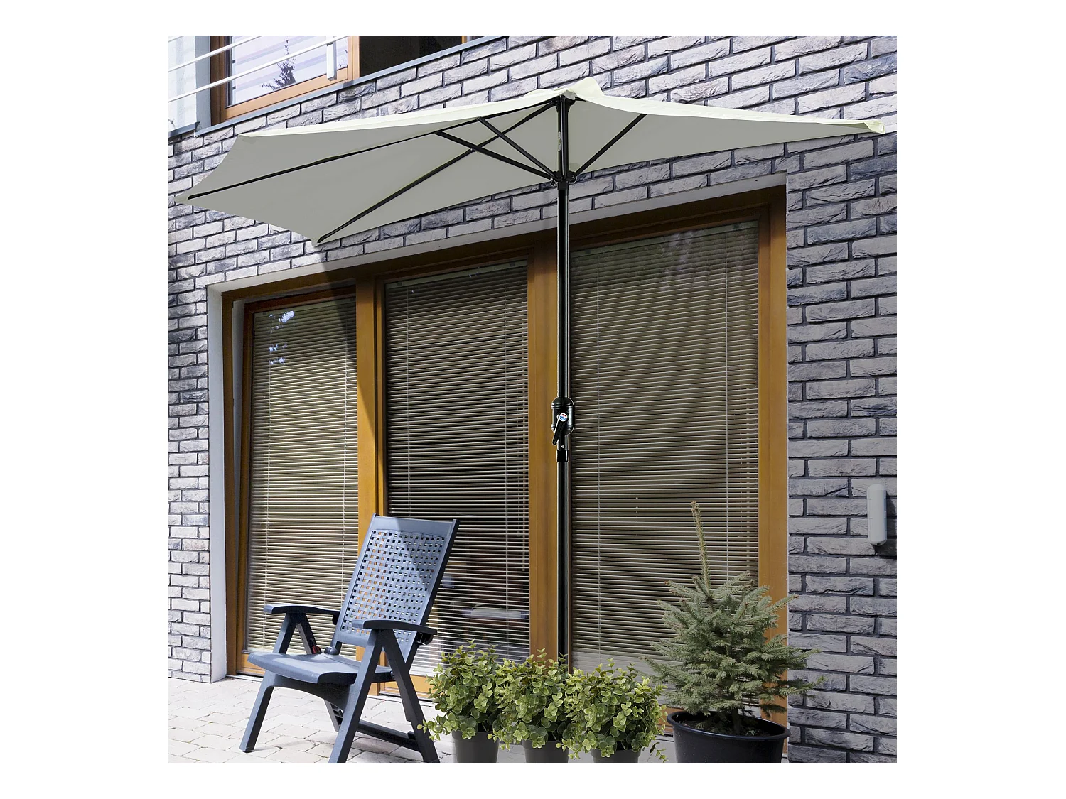 Demi parasol, parasol de balcon 5 entretoises métal polyester 2,69L x 1,38l x 2,36H m crème