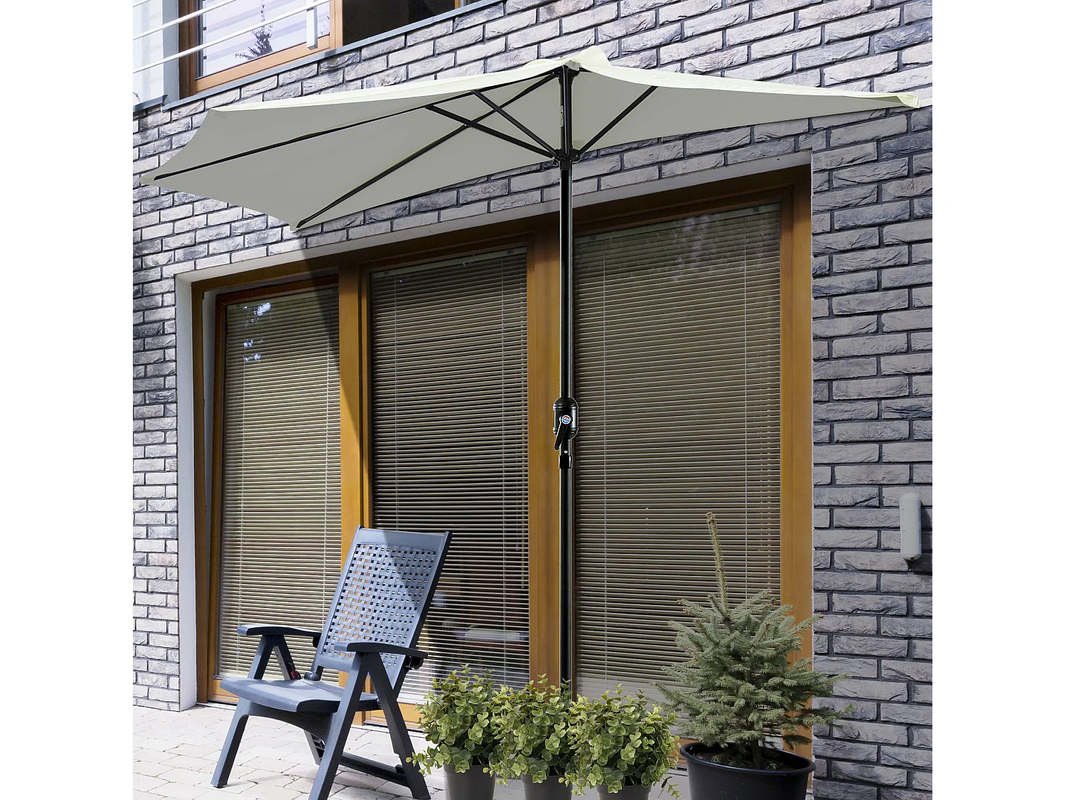 Demi parasol, parasol de balcon 5 entretoises métal polyester 2,69L x 1,38l x 2,36H m crème