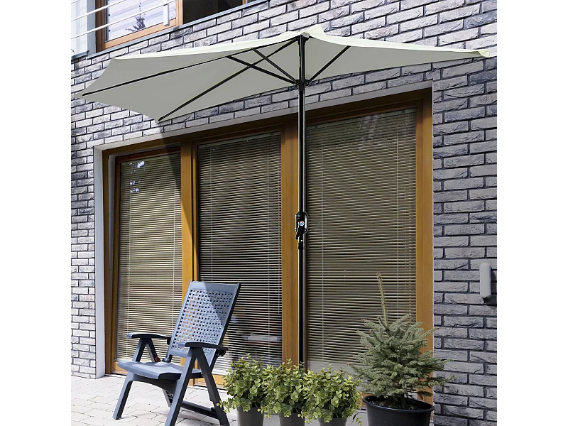 Demi parasol, parasol de balcon 5 entretoises métal polyester 2,69L x 1,38l x 2,36H m crème