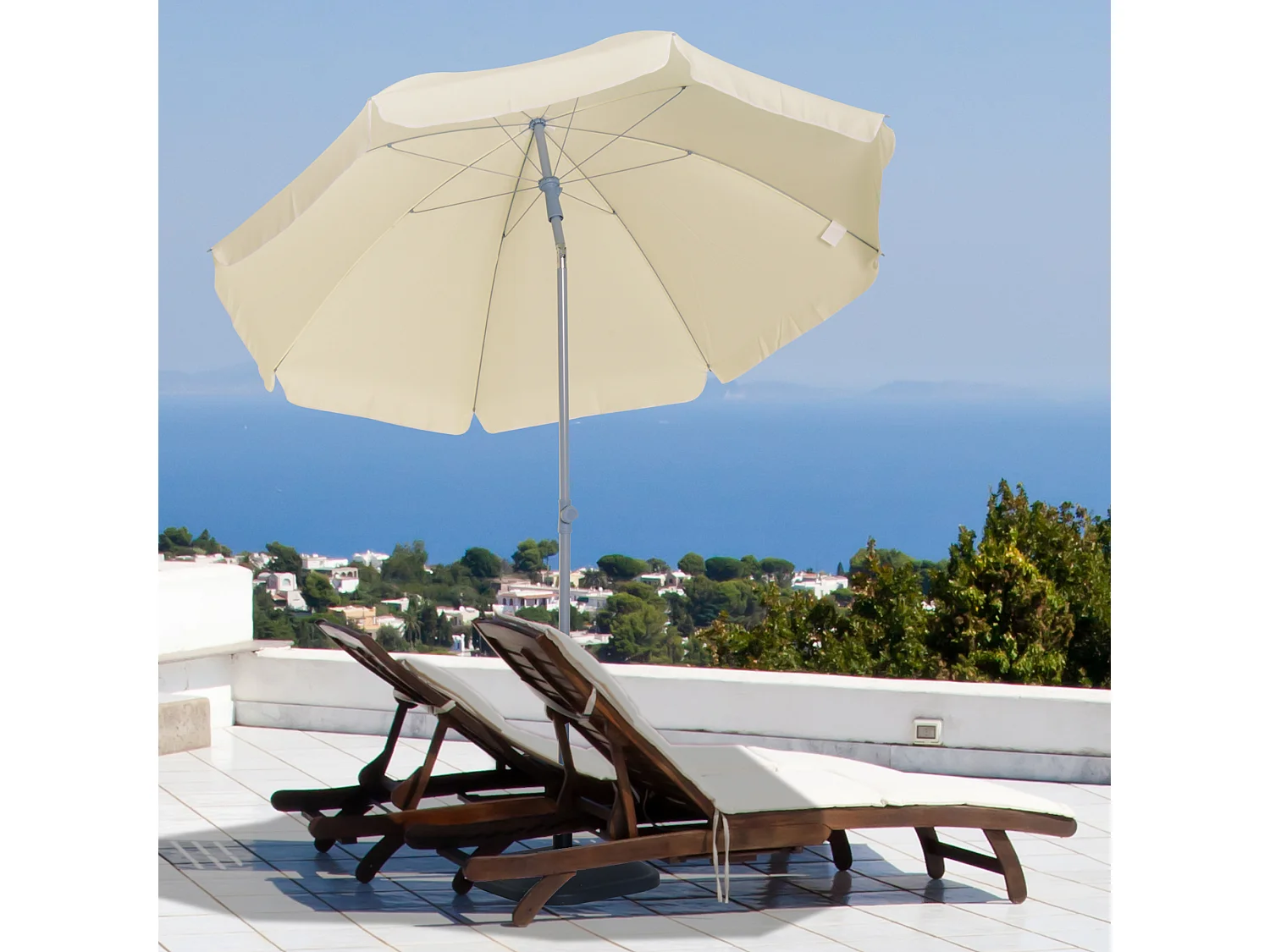 Parasol inclinable octogonal de jardin Ø 2,2 x 2,3 H m métal polyester crème