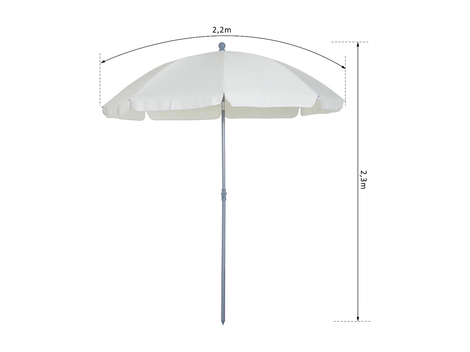 Parasol inclinable octogonal de jardin Ø 2,2 x 2,3 H m métal polyester crème