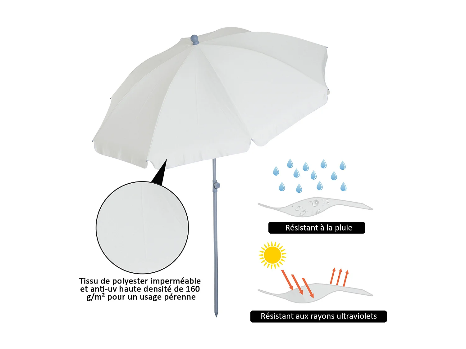 Parasol inclinable octogonal de jardin Ø 2,2 x 2,3 H m métal polyester crème