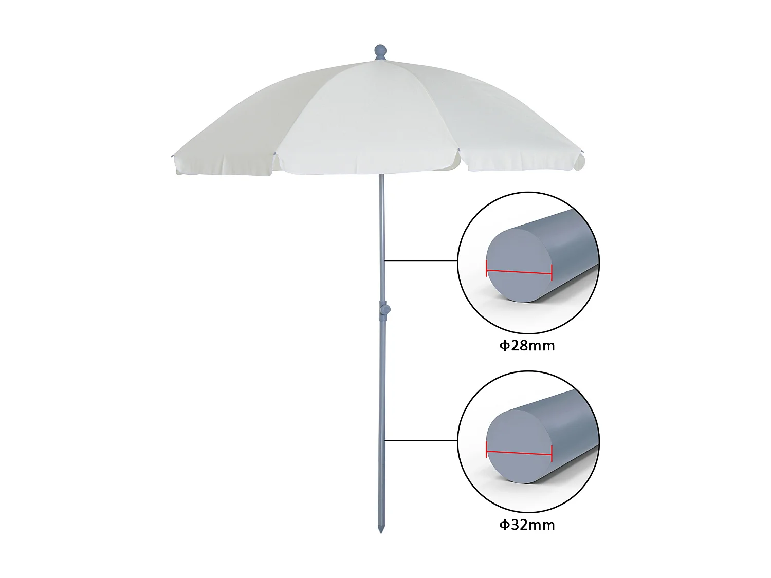 Parasol inclinable octogonal de jardin Ø 2,2 x 2,3 H m métal polyester crème