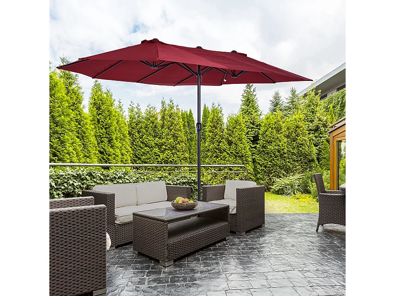 Parasol de jardin XXL parasol grande taille 4,6L x 2,7l x 2,4H m ouverture fermeture manivelle acier polyester haute densité bordeaux
