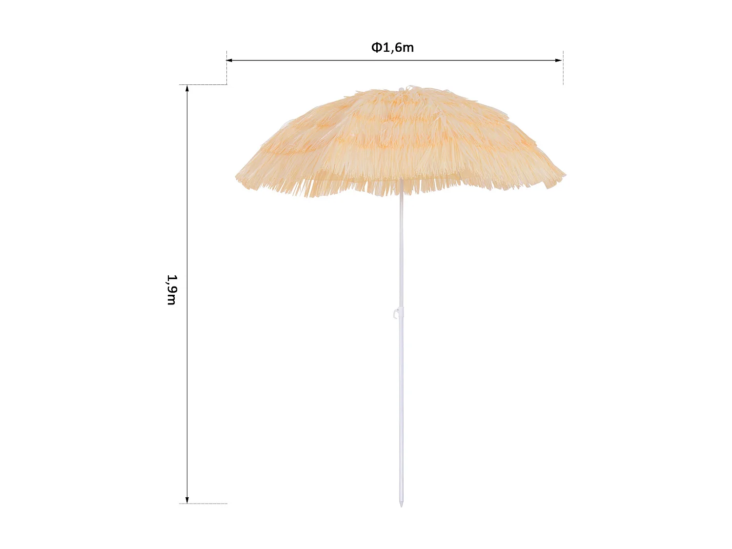 Parasol de plage jardin design hawai 160 cm raphia artificiel beige