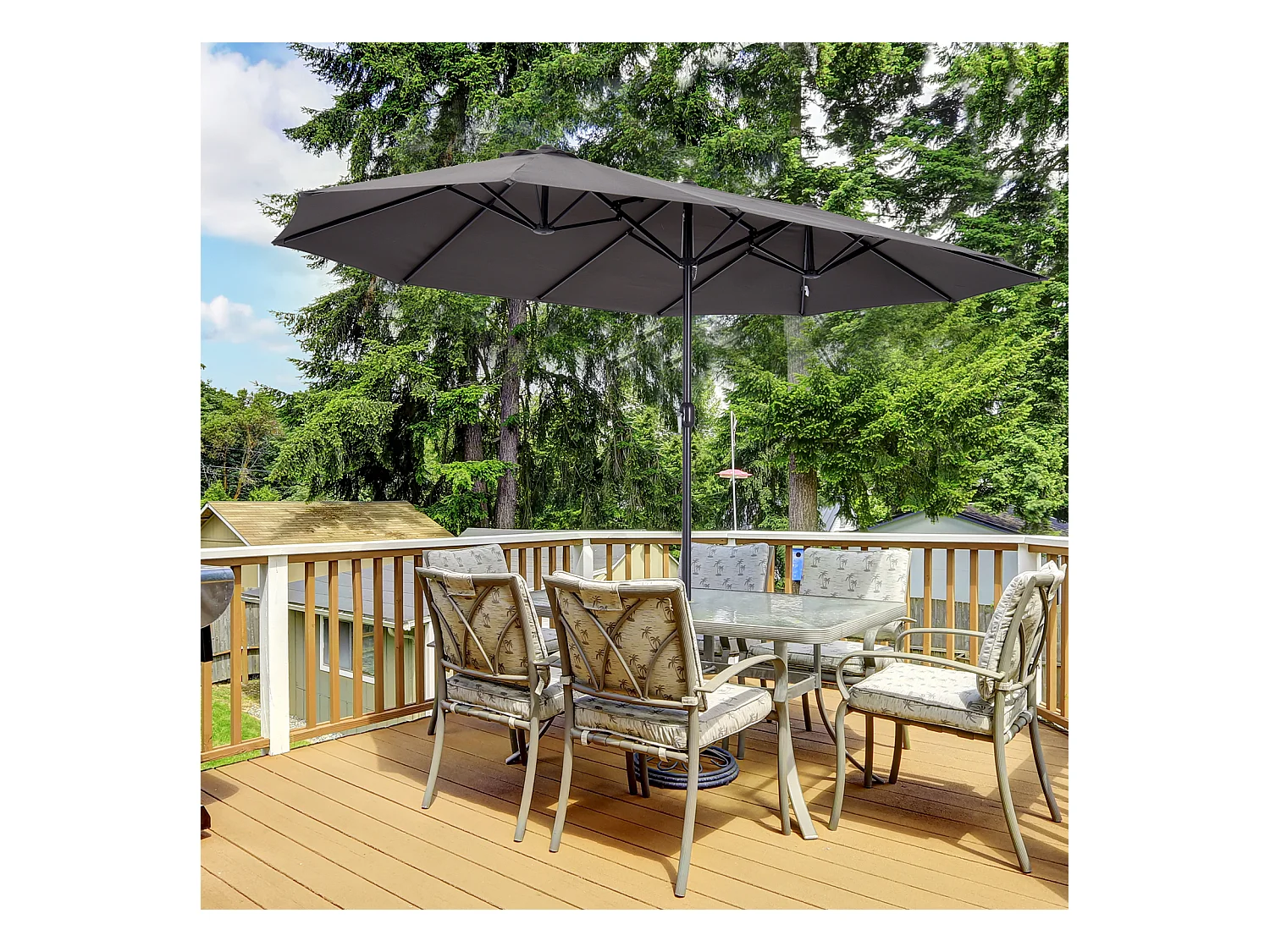 Parasol de jardin XXL parasol grande taille 4,6L x 2,7l x 2,4H m ouverture fermeture manivelle acier polyester haute densité gris