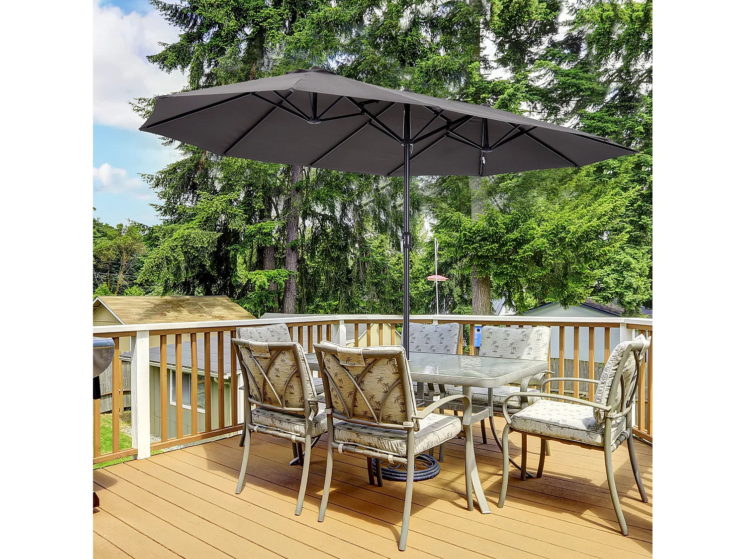 Parasol de jardin XXL parasol grande taille 4,6L x 2,7l x 2,4H m ouverture fermeture manivelle acier polyester haute densité gris