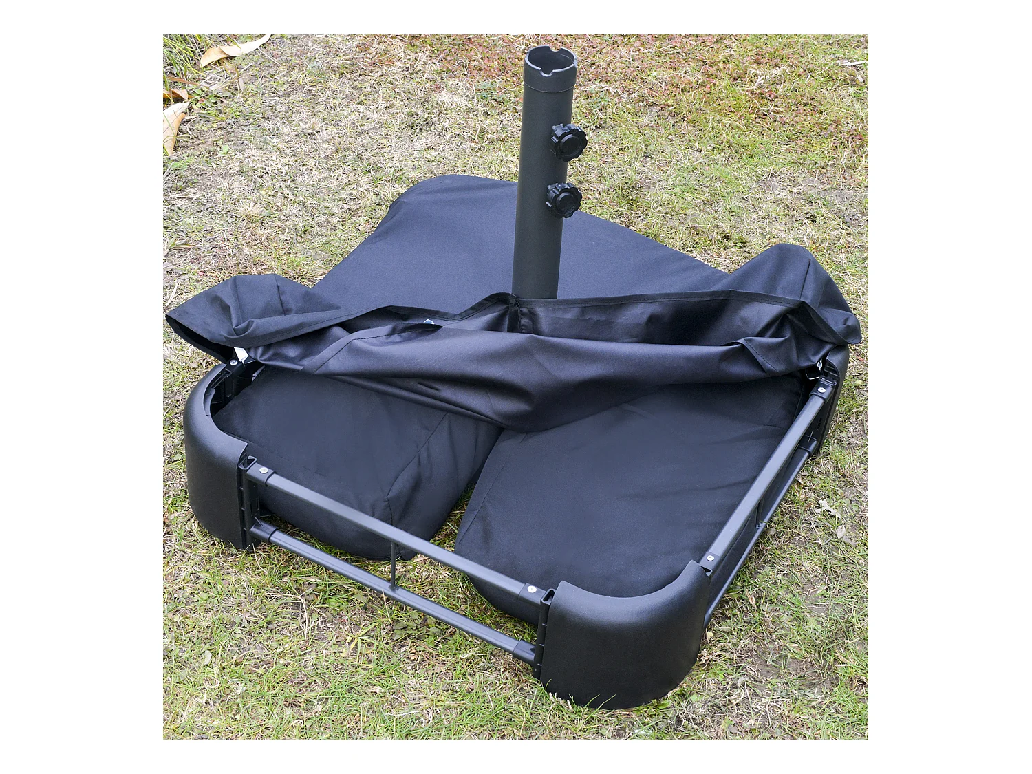 Parasol de jardin XXL dim. 4,6L x 2,7l x 2,4H m ouverture fermeture manivelle pied & contrepoids inclus acier polyester haute densité gris